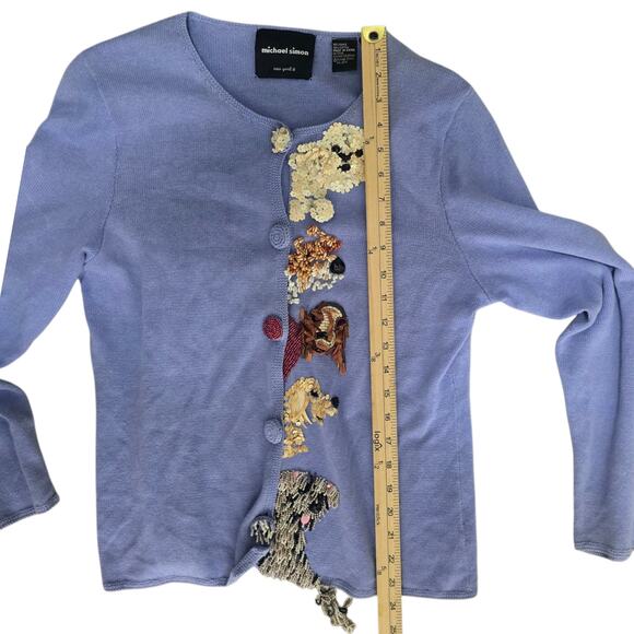 Rare Michael Simon Beaded Sequin Dog Cardigan Sweater Purple M - Picture 8 of 9